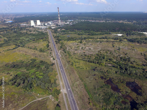 Aerial view of the saburb landscape (drone image).Near Kiev,Ukraine photo