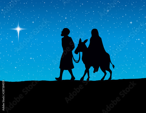 Joseph Mary go to Bethlehem. Vector drawing