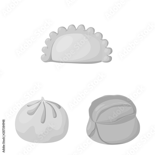 Isolated object of dumplings and stuffed sign. Set of dumplings and dish vector icon for stock.