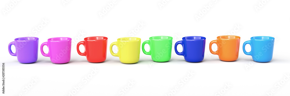 colorful mug on white background, wallpaper, 3d rendering colorful mug on white background, wallpaper, 3d rendering