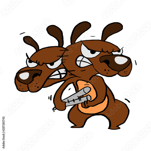 Angry Dog hit a baseball bat and looking for enemy hand drawn cartoon vector