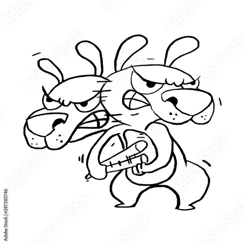 Angry Dog hit a baseball bat and looking for enemy hand drawn cartoon vector