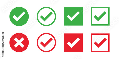 Checkmark cross on white background. Isolated vector sign symbol. Checkmark icon set. Checkmark right symbol tick sign. Flat vector icon. Test question.