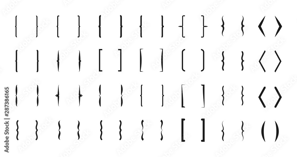 Bracket vector icons. Curly line brackets typography symbols set. Bracket and parenthesis, mathematic rounded arrow illustration