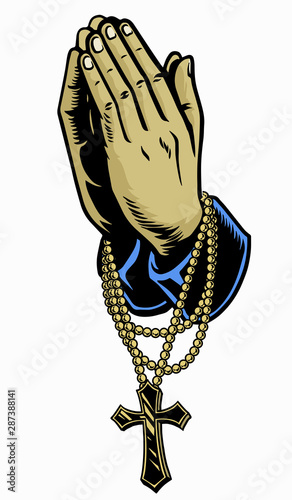 hand with rosary praying cross
