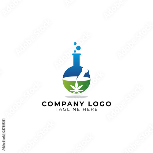 herbal cannabis lab logo vector icon ilustration, flask Labs and cannabis