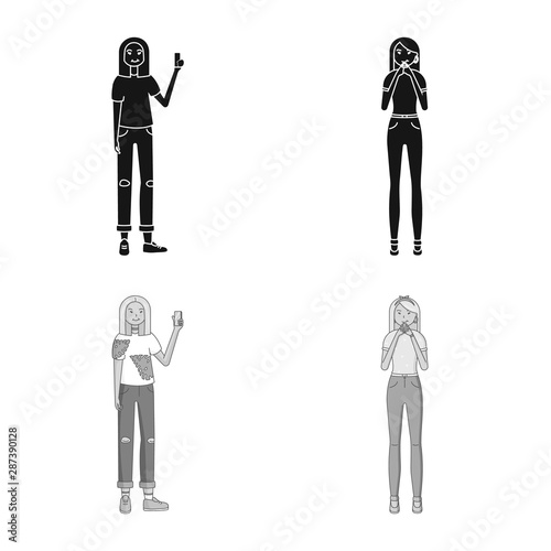 Isolated object of posture and mood icon. Collection of posture and female vector icon for stock.