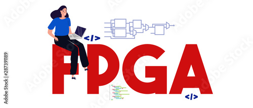 FPGA Field Programmable Gate Arrays Job Search Concept. Technology chip processor programming. Vector llustration. photo