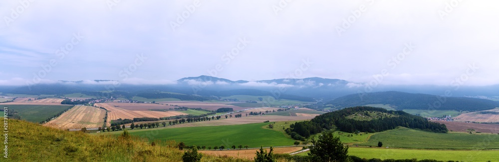 Fototapeta premium Hills view from Spiss castle on a summer day, Presov and Kosice region, Slovakia, Europe