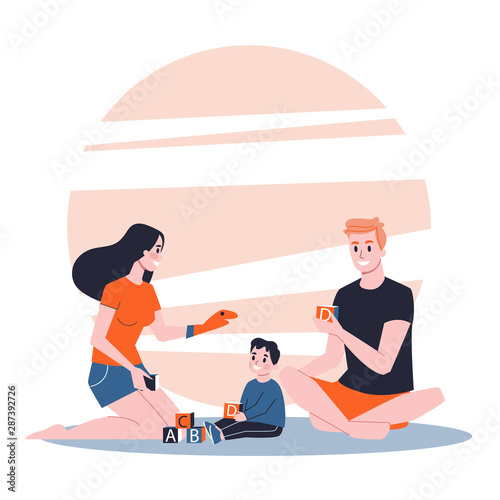 Happy family playing at home together