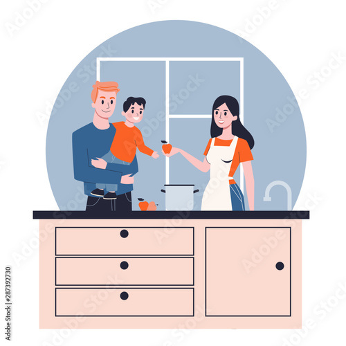 Happy family cooking together on the kitchen