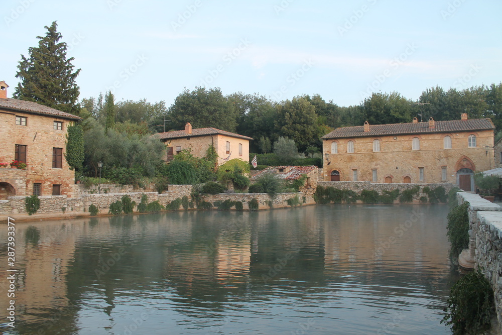 Medieval thermal baths in village Bagno Vignoni, Tuscany, Italy Medieval thermal baths in village Bagno Vignoni, Tuscany, Italy