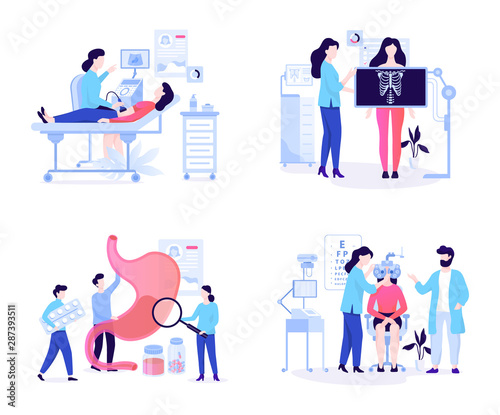 Oculist and ultra sound, x-ray and gastroenterology