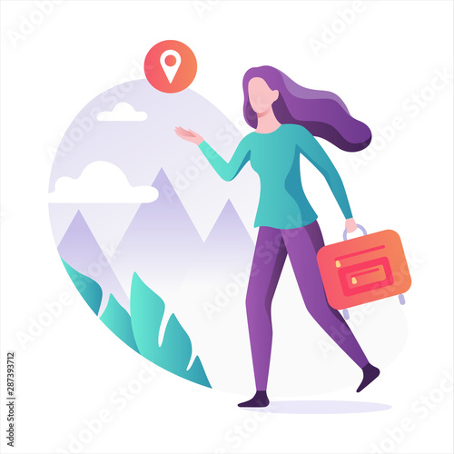 Happy woman with a suitcase travel