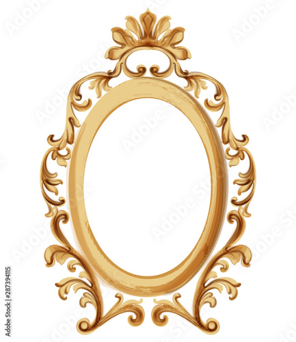Baroque luxury golden frame Vector. Elegant mirror decor. Victorian ornaments...