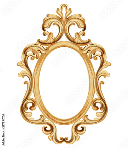 Baroque luxury golden frame Vector. Elegant mirror decor. Victorian ornaments rich framed