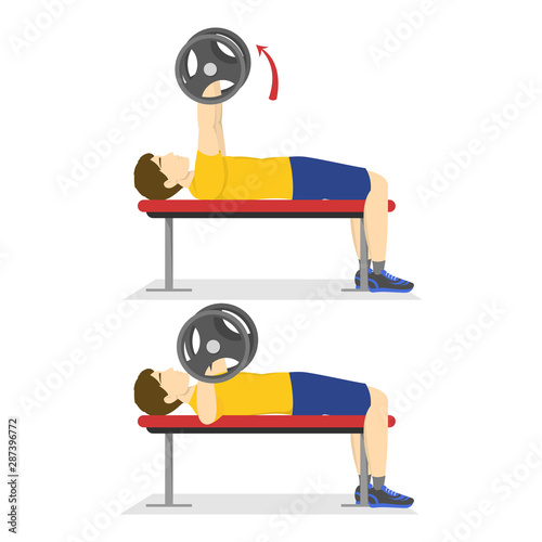 Bench press exercise for chest. Man doing workout