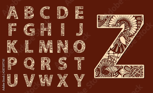 Initial monogram letters alphabet. Fancy floral alphabet letter