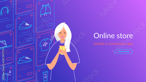 Young woman using smartphone for ecommerce online shopping