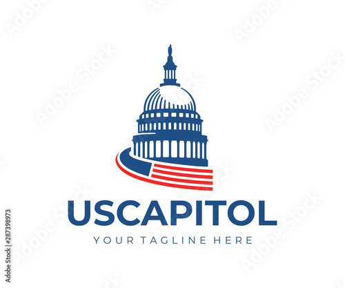 United States Capitol Building logo design. Capitol Hill Washington DC vector design. United States of America Architecture logotype