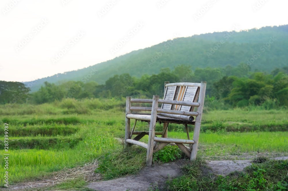 Bamboo bench on field location.