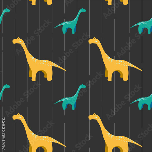 Seamless patterns for kids with dinosaurs on the black background. Perfect for wallpaper, scrapbook and other design. 