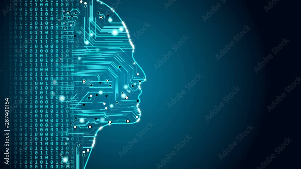 Machine learning future AI tech, human fast digital computing, robot revolution