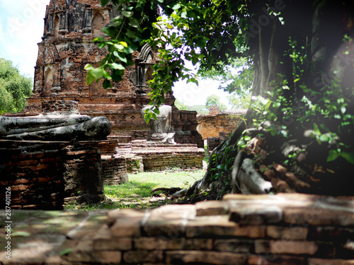 The ruin temple with tree in the Wat Mahathat is a Buddhist temple in Ayutthaya of central Thailand