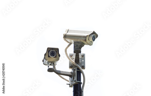 Security camera video equipment on tower.