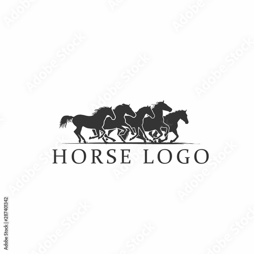 Five horse running icon vector logo