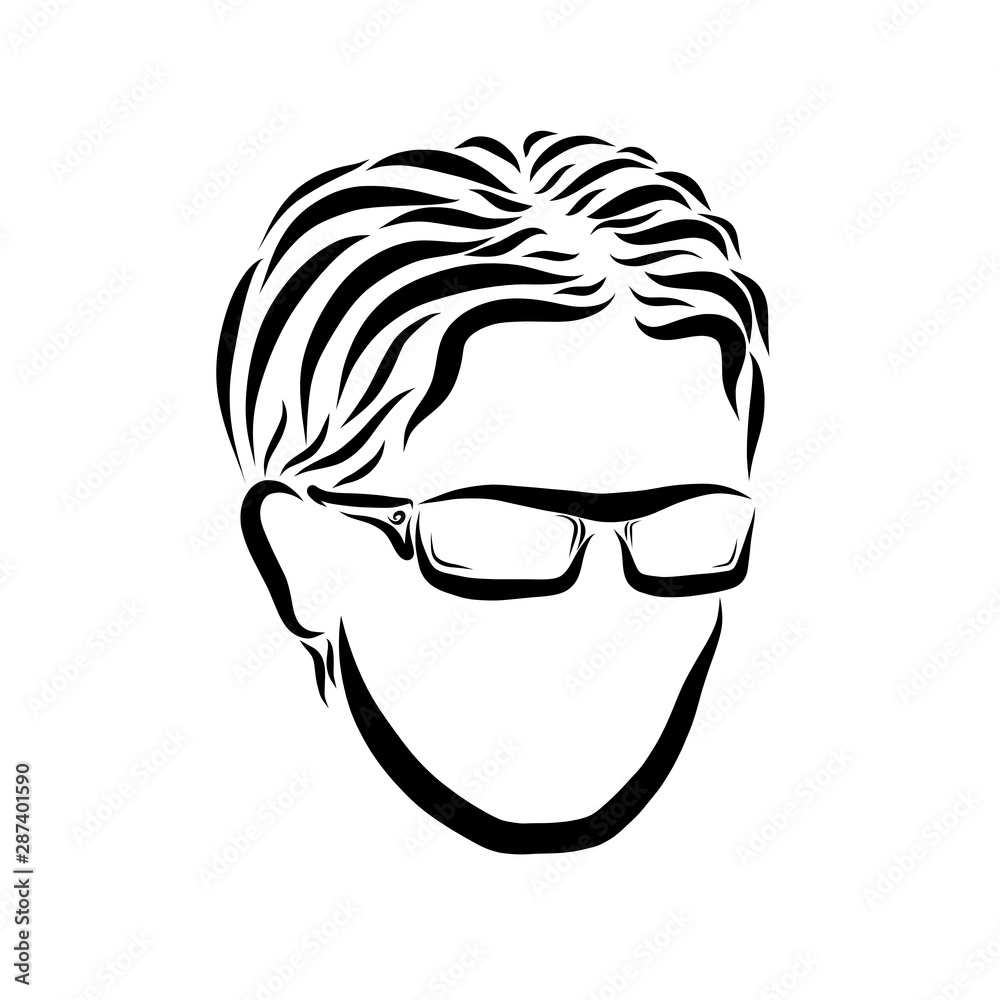 young man with glasses, black outline of the head young man with glasses, black outline of the head