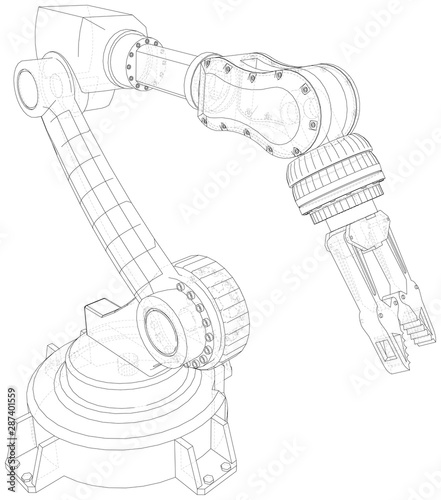 Robotic arm. Technical wire-frame. Vector rendering of 3d. EPS10 format.