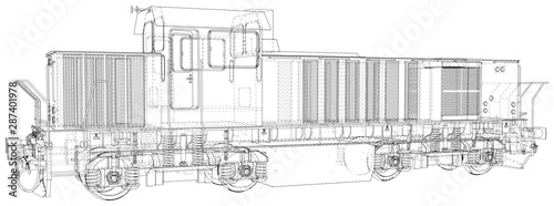 Train. Technical wire-frame. Vector rendering of 3d.