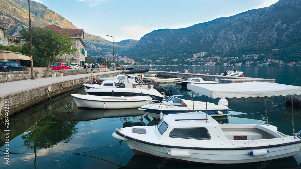Montenegro - Kotor bay. Dobrota. Harbour and boats.