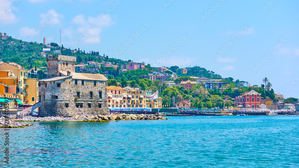 Waterfront with medieval Rapallo Castle
