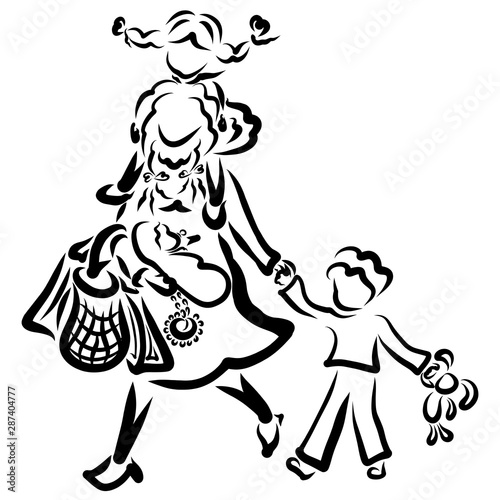 Mother s duties  children and heavy bags  having many children