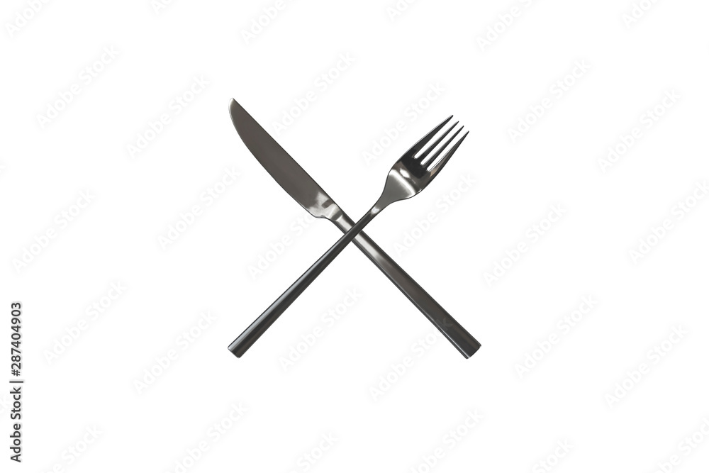 Fototapeta premium crossed knife and fork on a white background isolate without shadows