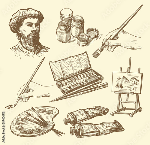 Set of Hand Drawn Artists Stuff