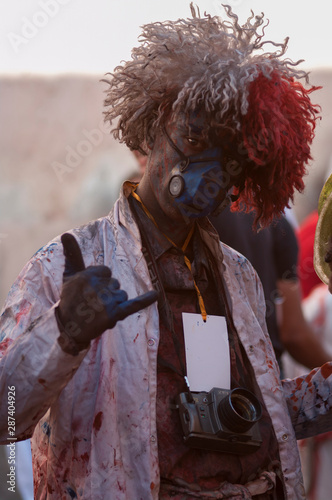 Dcheira Inezgane/Morocco - September 1, 2019: unidentified disguised people at the Carnival of BILMAWN. The Carnival of BILMAWN is a popular annual festival, world famous for its elaborate masks.