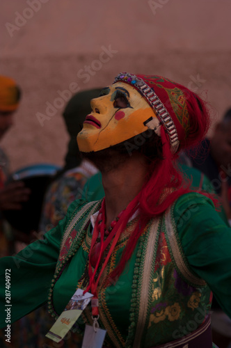 Dcheira Inezgane/Morocco - September 1, 2019: unidentified disguised people at the Carnival of BILMAWN. The Carnival of BILMAWN is a popular annual festival, world famous for its elaborate masks.