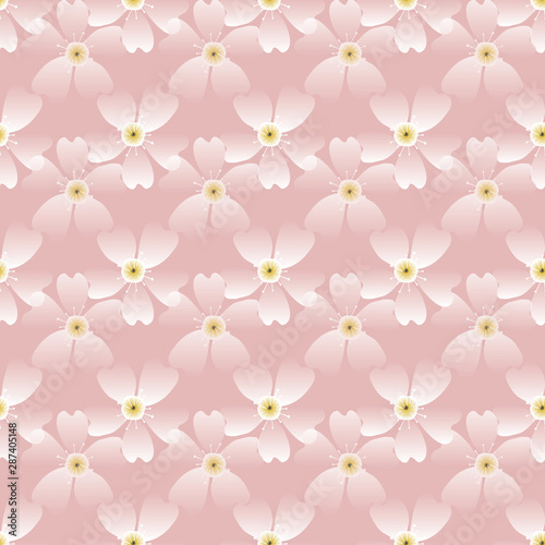 Hand drawn cherry blossom seamless pattern. Japanese spring style geo botanical on grid background. Soft pink neutral tones. All over print for asian home decor, fashion. Vector swatch repeat.