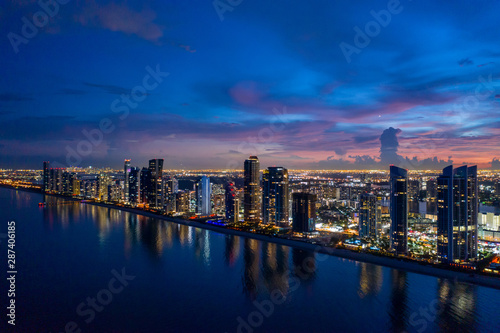 Sunny Isles Beach Florida USA twilight aerial panorama