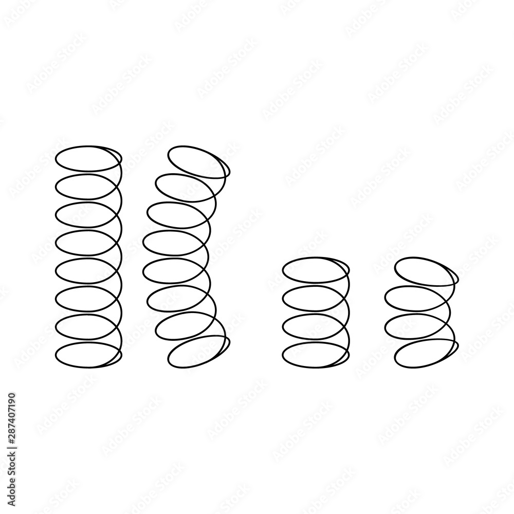 Vector illustration black silhouette of spring icon set, collection isolated on white background. Metal spiral flexible wire elastic Vector illustration black silhouette of spring icon set, collection isolated on white background. Metal spiral flexible wire elastic