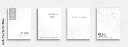 Collection of vector abstract contemporary templates, covers, placards, brochures, banners, flyers, backgrounds. White futuristic creative 3d design with grid geometric vision perspective