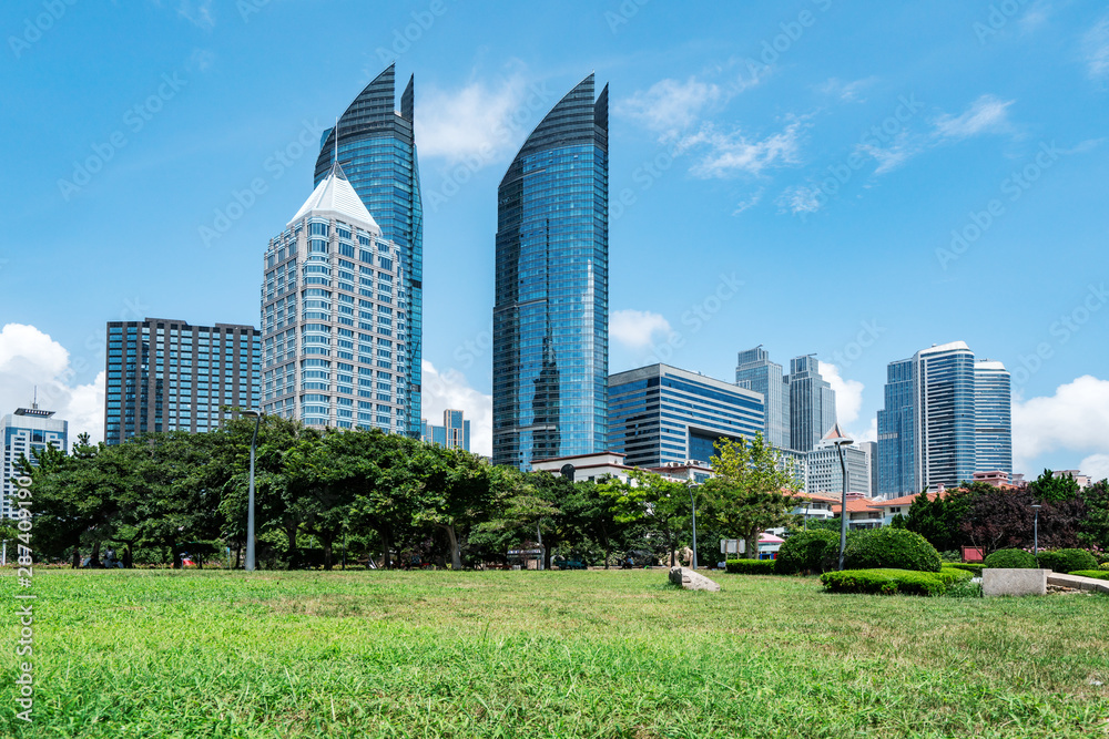 Park Lawn and Modern Urban Architecture in Qingdao, China
