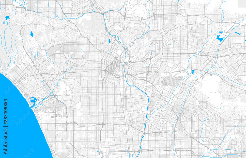 Rich detailed vector map of Los Angeles, California, U.S.A.
