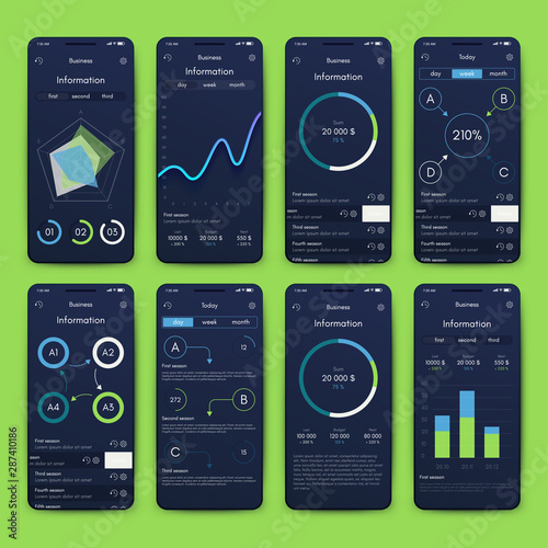 Different UI, UX, GUI screens and flat web icons for mobile apps