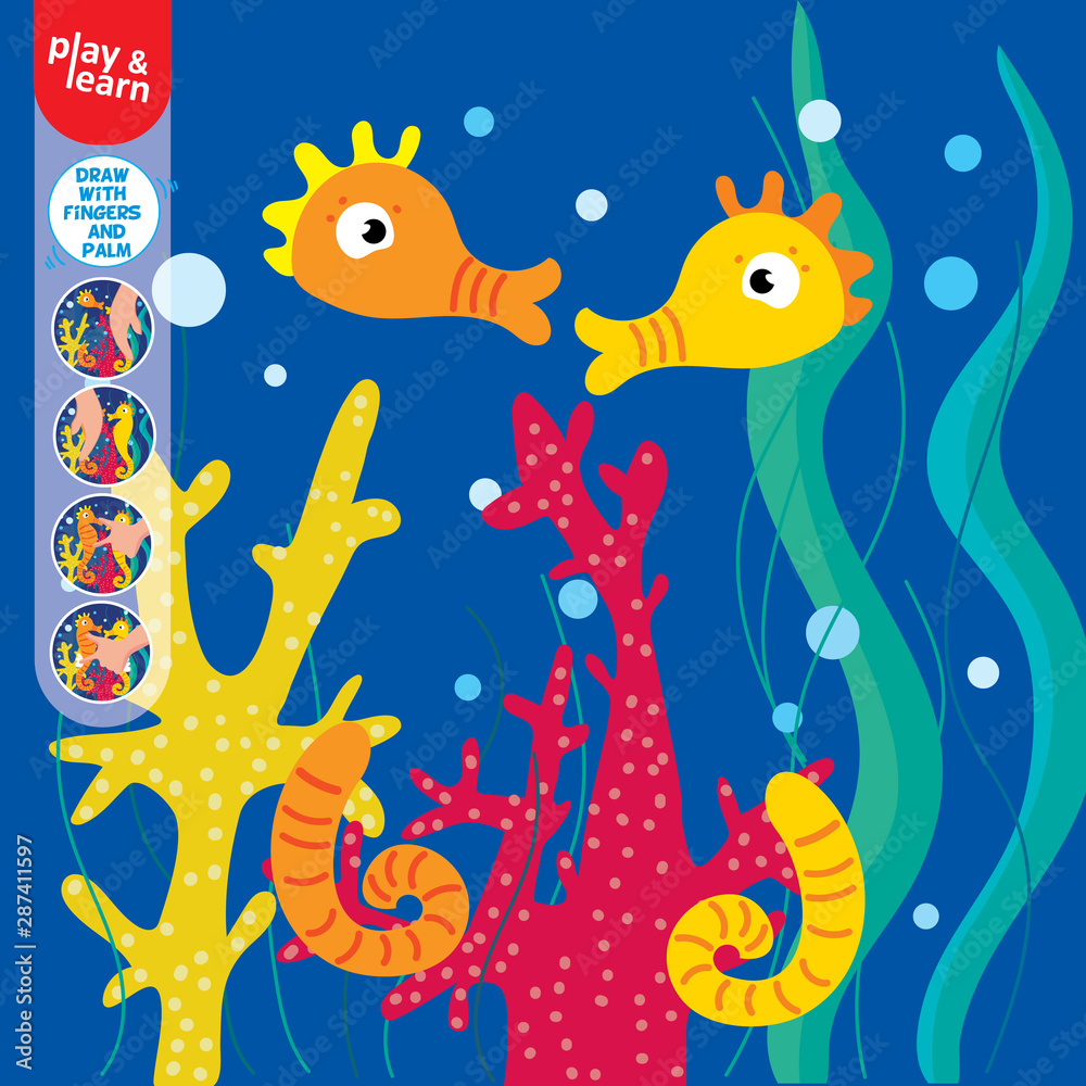 Naklejka premium Drawing Game Tutorial Horsefish Printable Template Vector