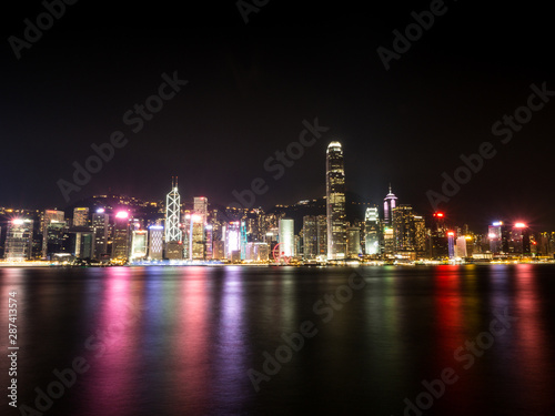 Colourful Hong Kong Skyline at Night with Black Sky