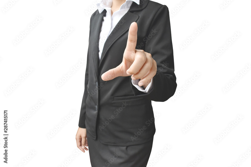 Business woman with hand showing blank sign isolated on white background with clipping path. Business woman with hand showing blank sign isolated on white background with clipping path.